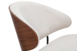 Fauteuil en tissu effet velours texturé beige, bois foncé et métal noir FABULO