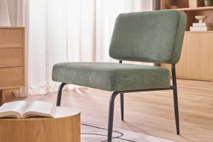 Fauteuil en tissu chenille vert kaki et métal noir VEDANA