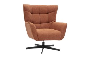 Fauteuil scandinave pivotant en tissu effet velours texturé terre brûlée et métal AVERY