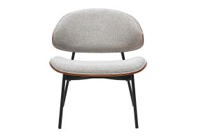 Fauteuil en tissu effet velours texturé gris, bois foncé et métal noir FABULO