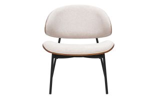 Fauteuil en tissu effet velours texturé beige, bois foncé et métal noir FABULO
