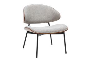 Fauteuil en tissu effet velours texturé gris, bois foncé et métal noir FABULO