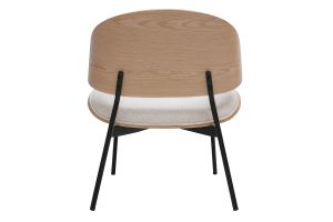 Fauteuil en tissu effet velours texturé beige, bois clair et métal noir FABULO