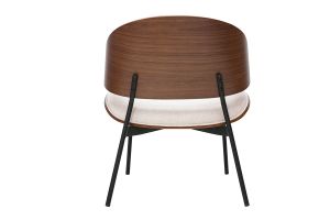 Fauteuil en tissu effet velours texturé beige, bois foncé et métal noir FABULO