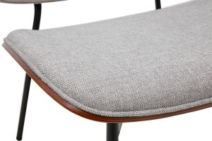 Fauteuil en tissu effet velours texturé gris, bois foncé et métal noir FABULO