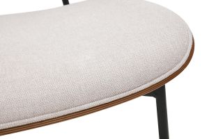 Fauteuil en tissu effet velours texturé beige, bois foncé et métal noir FABULO