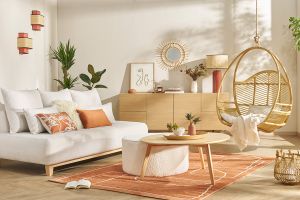 Table basse ronde scandinave bois clair chêne D90 cm ORKAD