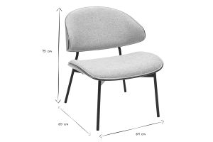 Fauteuil en tissu effet velours texturé gris, bois foncé et métal noir FABULO
