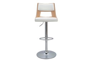 Tabouret de bar réglable pivotants 360° blanc et bois clair GARBO