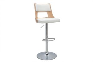 Tabouret de bar réglable pivotants 360° blanc et bois clair GARBO