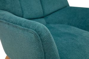 Fauteuil scandinave en tissu chenille bleu canard et bois clair BRODY