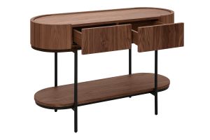 Console design avec tiroirs en bois foncé noyer et métal noir L110 cm SKYE