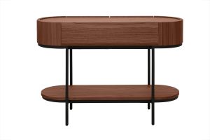 Console design avec tiroirs en bois foncé noyer et métal noir L110 cm SKYE