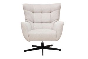 Fauteuil scandinave pivotant en tissu effet velours texturé beige et métal AVERY