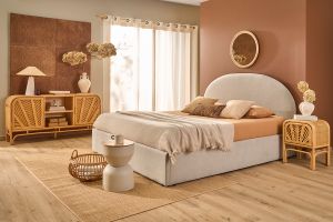 Lit coffre 2 places 160x200 cm en tissu beige OREN