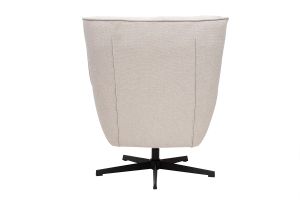 Fauteuil scandinave pivotant en tissu effet velours texturé beige et métal AVERY
