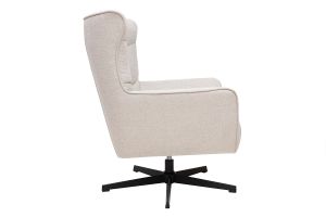 Fauteuil scandinave pivotant en tissu effet velours texturé beige et métal AVERY