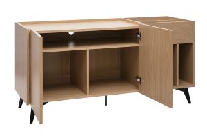 Buffet de rangement vinyles en bois clair finiton chêne et métal noir L140 cm SEDA