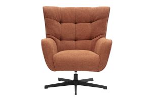Poltrona scandinava girevole in tessuto effetto velluto testurizzato terra bruciata e metallo AVERY