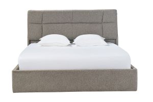 Lit coffre 2 places 160x200 cm en tissu texturé taupe HONO