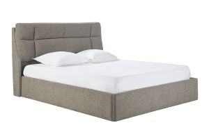 Lit coffre 2 places 160x200 cm en tissu texturé taupe HONO