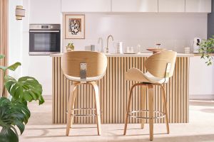 Tabouret de bar pivotant blanc et bois foncé 65 cm WALNUT