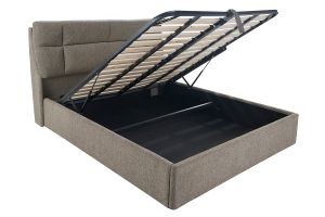 Lit coffre 2 places 160x200 cm en tissu texturé taupe HONO