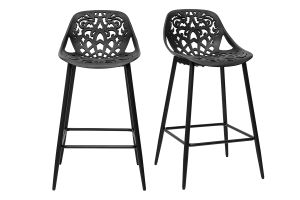 Tabourets de bar design avec motif baroque noir H66 cm (lot de 2) BAROCCA