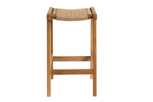Tabourets de bar ethniques extérieur en bois teck massif et cannage rotin H66 cm (lot de 2) GAWA