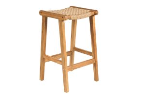 Sgabelli da bar etnici da esterno in legno massello di teak e intreccio di rattan H66 cm (set di 2) GAWA
