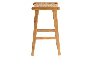 Sgabelli da bar etnici da esterno in legno massello di teak e intreccio di rattan H66 cm (set di 2) GAWA