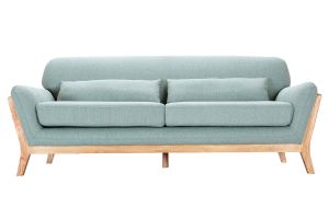 Canapé scandinave 3 places en tissu vert lagon et bois clair YOKO