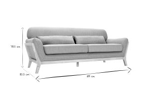 Canapé scandinave 3 places en tissu vert lagon et bois clair YOKO