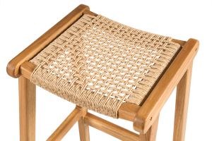 Sgabelli da bar etnici da esterno in legno massello di teak e intreccio di rattan H66 cm (set di 2) GAWA