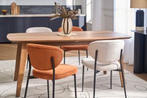 Chaises en tissu velours côtelé terre brûlée et métal noir (lot de 2) BREKA