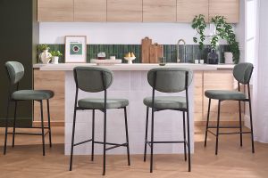 Tabourets de bar fixes en tissu velours côtelé vert kaki H65 cm (lot de 2) BREKA