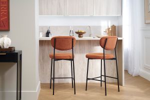 Tabourets de bar fixes en tissu velours côtelé terre brûlée H65 cm (lot de 2) BREKA