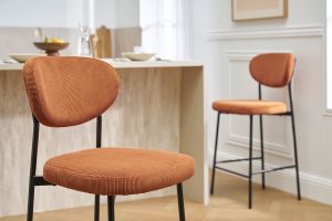 Tabourets de bar fixes en tissu velours côtelé terre brûlée H65 cm (lot de 2) BREKA