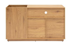 Buffet de rangement vinyles finition bois clair chêne et cannage rotin L130 cm ALICANTE
