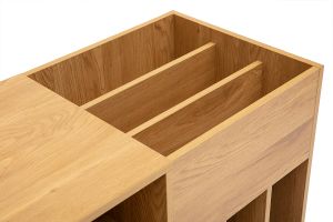 Buffet de rangement vinyles finition bois clair chêne et cannage rotin L130 cm ALICANTE