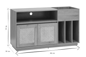 Buffet de rangement vinyles finition bois clair chêne et cannage rotin L130 cm ALICANTE