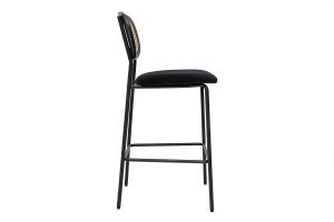 Tabourets design en velours noir, métal noir et cannage rotin (lot de 2) MIRANDA