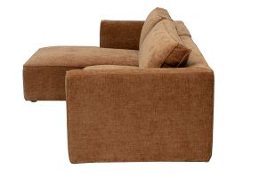 Canapé d'angle gauche design en tissu effet velours texturé terre brûlée 3 places GRAMMY