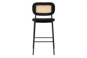 Tabourets design en velours noir, métal noir et cannage rotin (lot de 2) MIRANDA