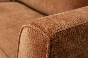 Canapé d'angle gauche design en tissu effet velours texturé terre brûlée 3 places GRAMMY