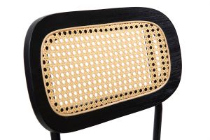 Tabourets design en velours noir, métal noir et cannage rotin (lot de 2) MIRANDA