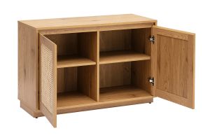 Buffet bas finition bois clair chêne et cannage rotin L96 cm SEVILLE