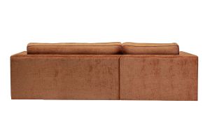 Canapé d'angle droit design en tissu effet velours texturé terre brûlée 3 places GRAMMY