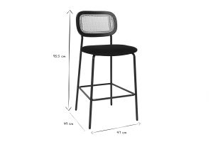 Tabourets design en velours noir, métal noir et cannage rotin (lot de 2) MIRANDA