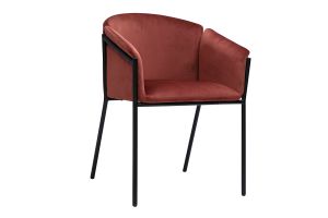 Chaise design en tissu velours rouge tomette et métal noir BRIANE